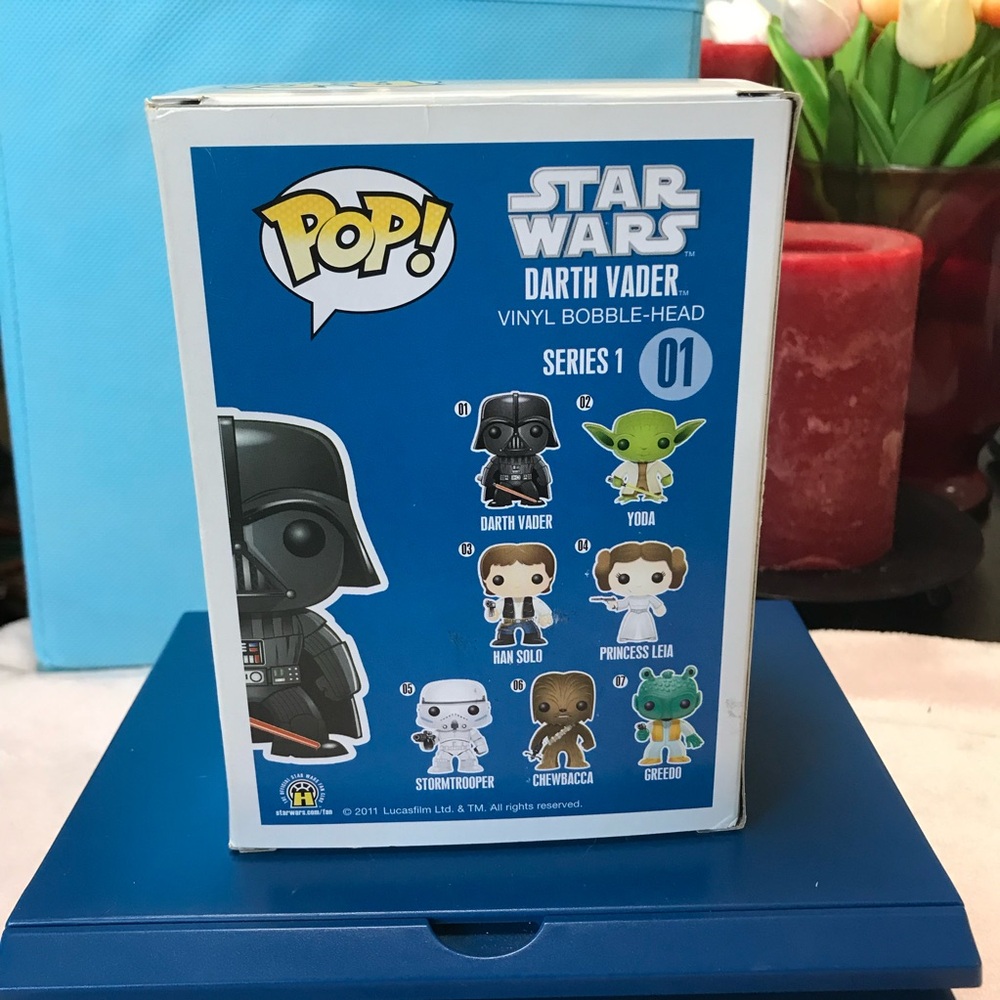 Funko Pop Star Wars Darth Vader #01 Vinyl Bobblehead Large Letter Font Blue Box - Picture 7 of 11